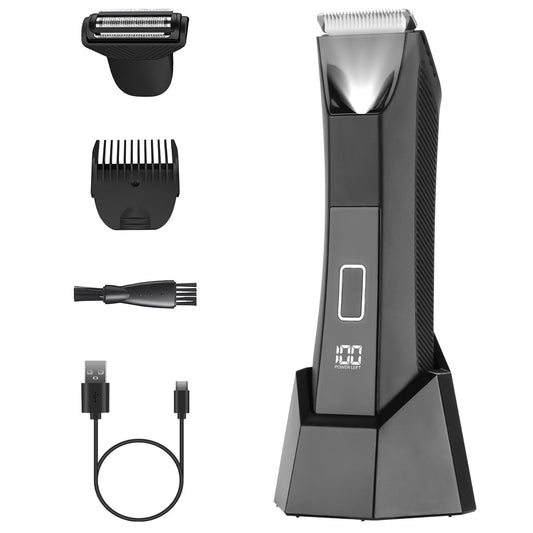 2-in-1 Electric Body Trimmer for Men, Cordless Beard & Groin Shaver, Waterproof IPX7 Razor with LED & LCD Display VYSN