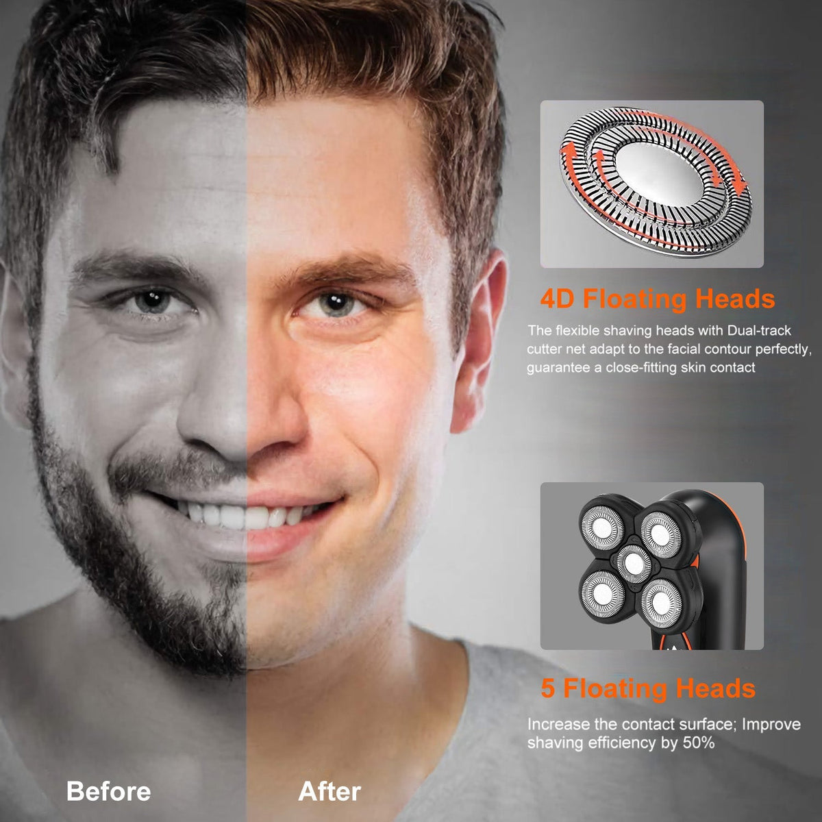 4D Electric Shavers Razor IPX7 Waterproof Wet & Dry 5 Floating Head Rotary Shavers Rechargeable Beard Trimmer Shaving Razor for Men GBruno Store