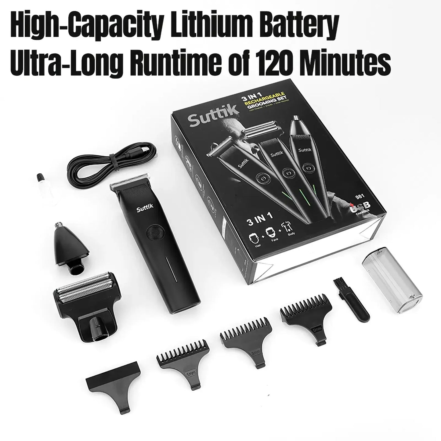 Beard Trimmer 3 in 1 Mens Hair Clipper Grooming Kit ARBA Global