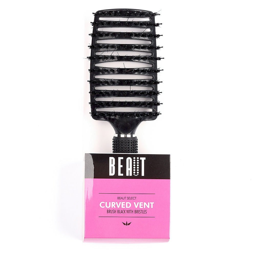 BEAUT SELECT CURVED VENT BRUSH BLACK WITH BRISTLES VIP Extensions