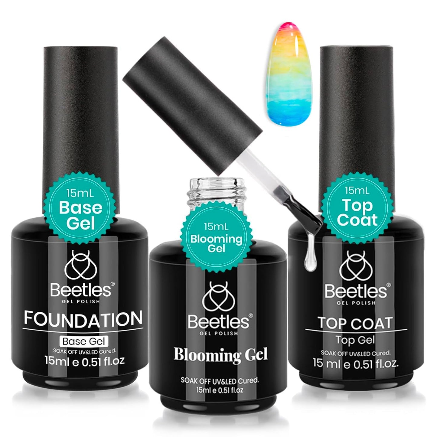 Beetles 2 Pcs 15ml No Wipe Gel Top Coat and Base Coat Set - Shine Finish and Long Lasting, Soak Off LED Nail Lamp Gel Base Top Coat Finish Nail Art Design Manicure Gifts for Women