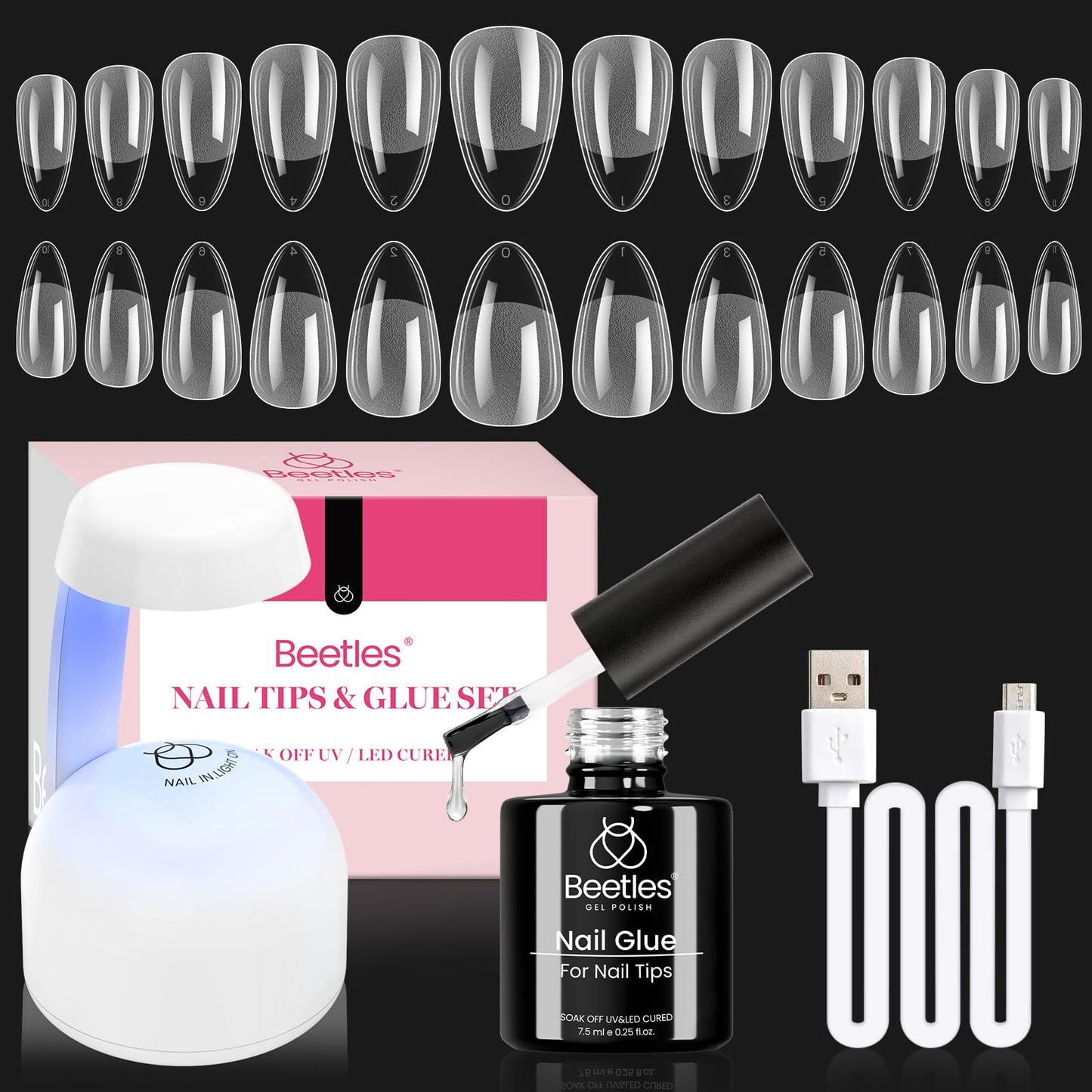 beetles Gel Polish 9 In 1 Gel Nail Glue for Clear Acrylic Nail Tips 2 Pcs 15ml Long Lasting Nail Gel Kit for False Nails Tips, Base Blooming Nail Gel, U V Light Required