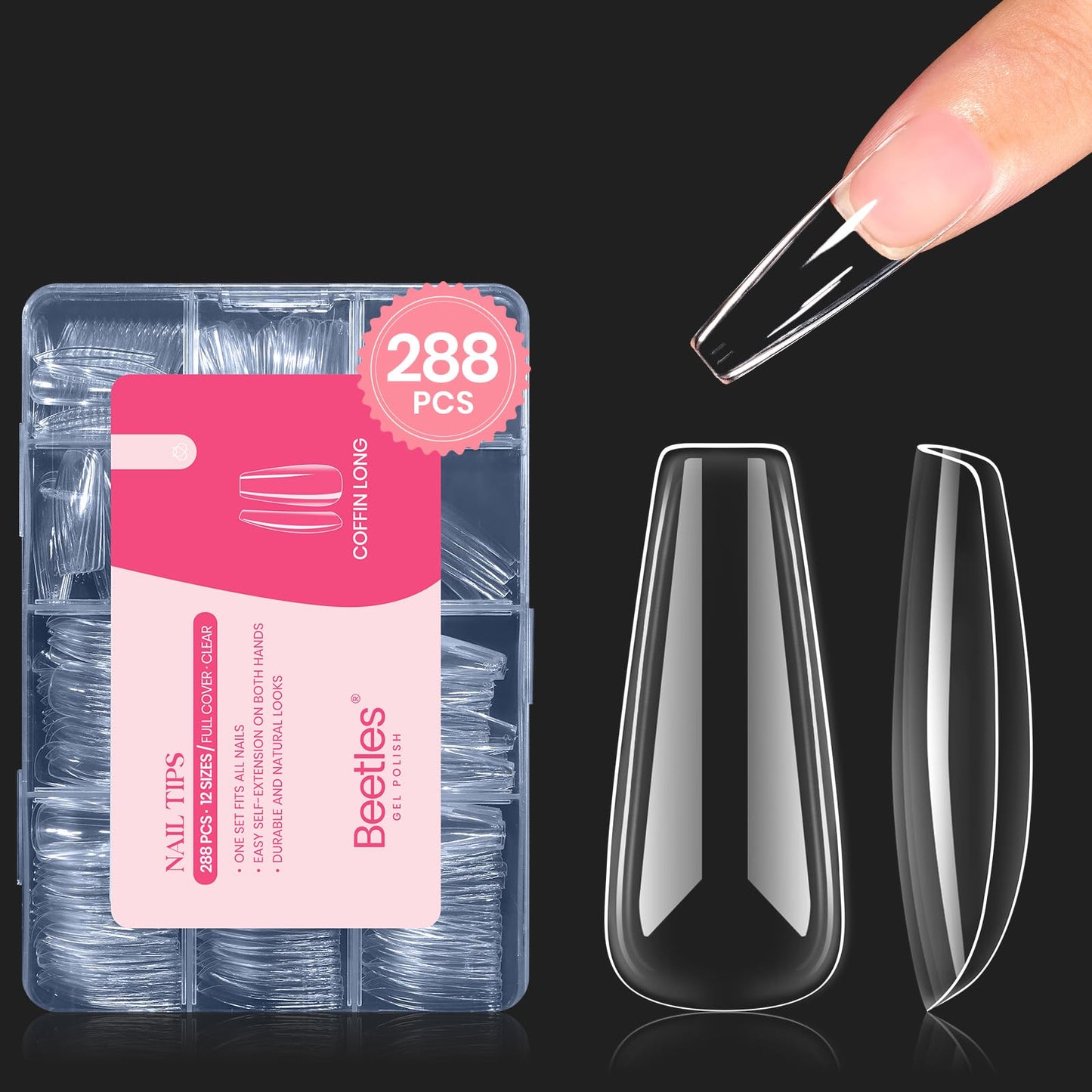 beetles Gel Polish 9 In 1 Gel Nail Glue for Clear Acrylic Nail Tips 2 Pcs 15ml Long Lasting Nail Gel Kit for False Nails Tips, Base Blooming Nail Gel, U V Light Required