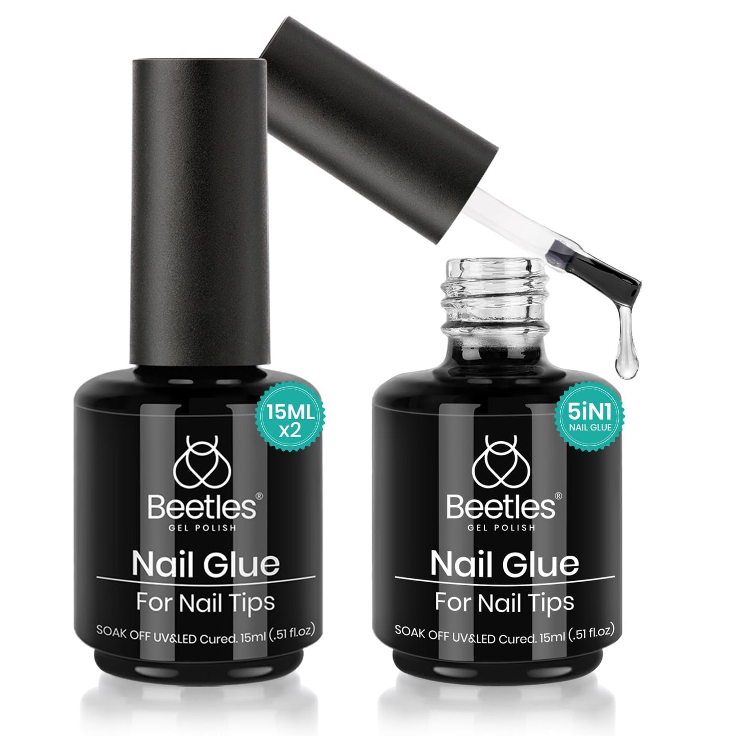 beetles Gel Polish 9 In 1 Gel Nail Glue for Clear Acrylic Nail Tips 2 Pcs 15ml Long Lasting Nail Gel Kit for False Nails Tips, Base Blooming Nail Gel, U V Light Required