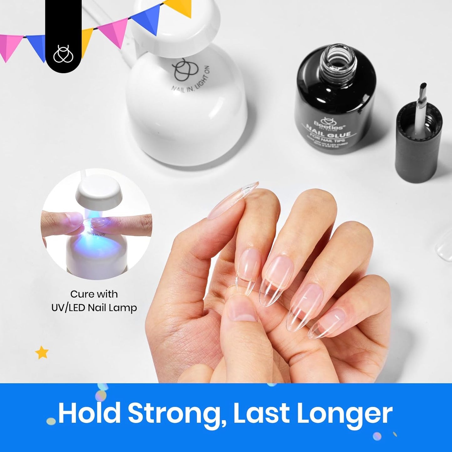 beetles Gel Polish 9 In 1 Gel Nail Glue for Clear Acrylic Nail Tips 2 Pcs 15ml Long Lasting Nail Gel Kit for False Nails Tips, Base Blooming Nail Gel, U V Light Required