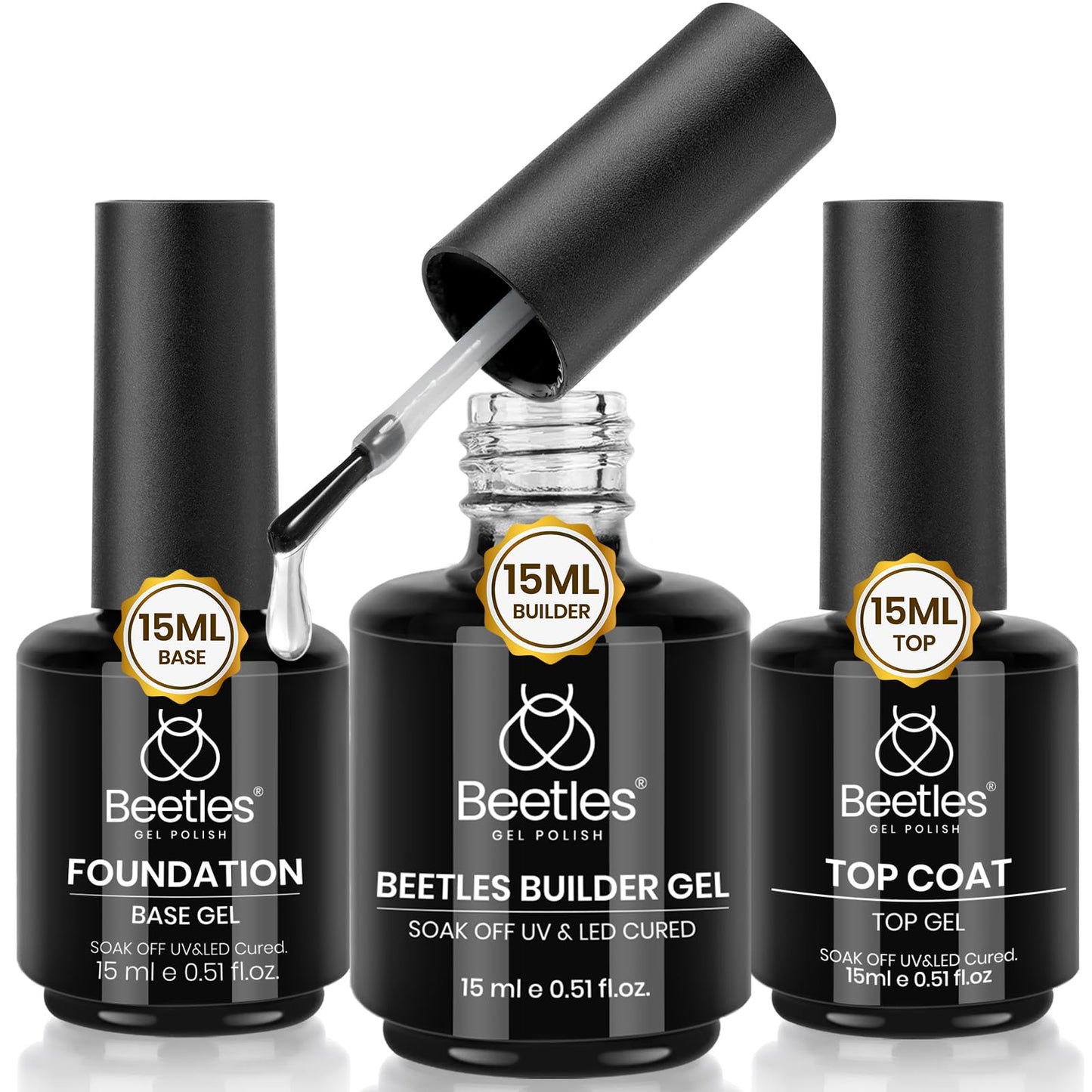beetles Gel Polish No Wipe Gel Top Coat - Clear Color Top Coat Gel Nail Polish Shine Finish and Long Lasting, Soak Off Nail Lamp, 15ml Gift for Girls
