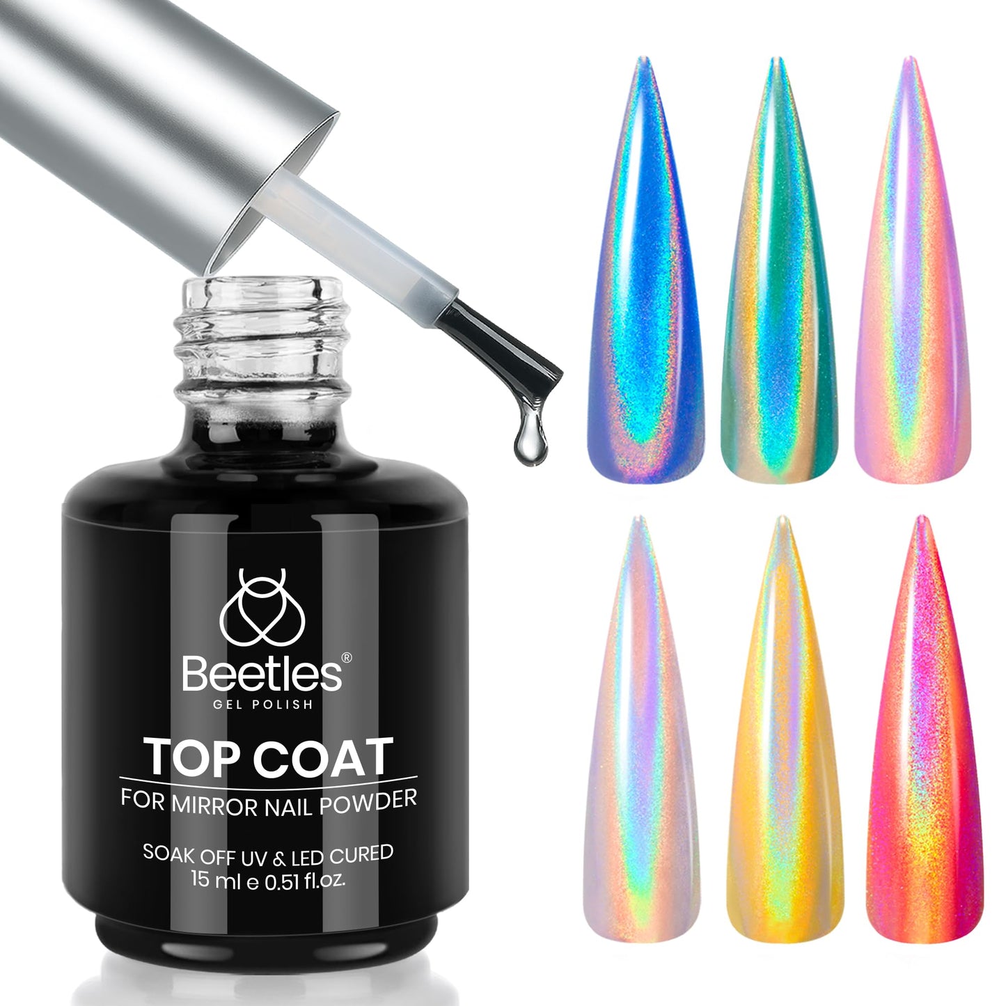 beetles Gel Polish No Wipe Gel Top Coat - Clear Color Top Coat Gel Nail Polish Shine Finish and Long Lasting, Soak Off Nail Lamp, 15ml Gift for Girls