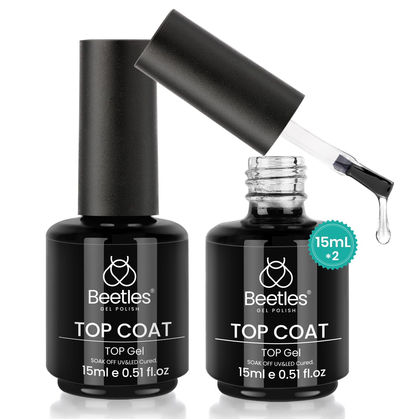 beetles Gel Polish No Wipe Gel Top Coat - Clear Color Top Coat Gel Nail Polish Shine Finish and Long Lasting, Soak Off Nail Lamp, 15ml Gift for Girls