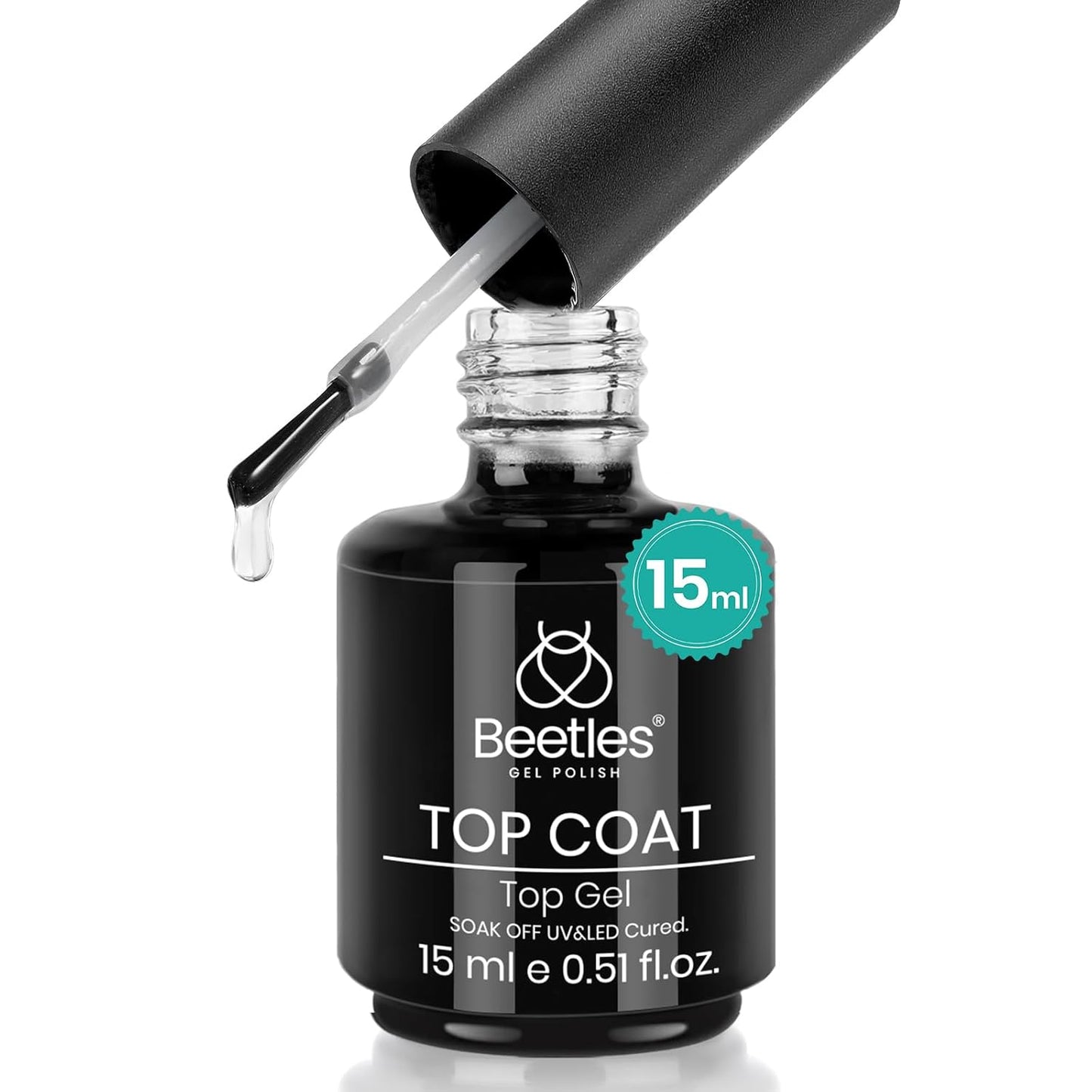 beetles Gel Polish No Wipe Gel Top Coat - Clear Color Top Coat Gel Nail Polish Shine Finish and Long Lasting, Soak Off Nail Lamp, 15ml Gift for Girls