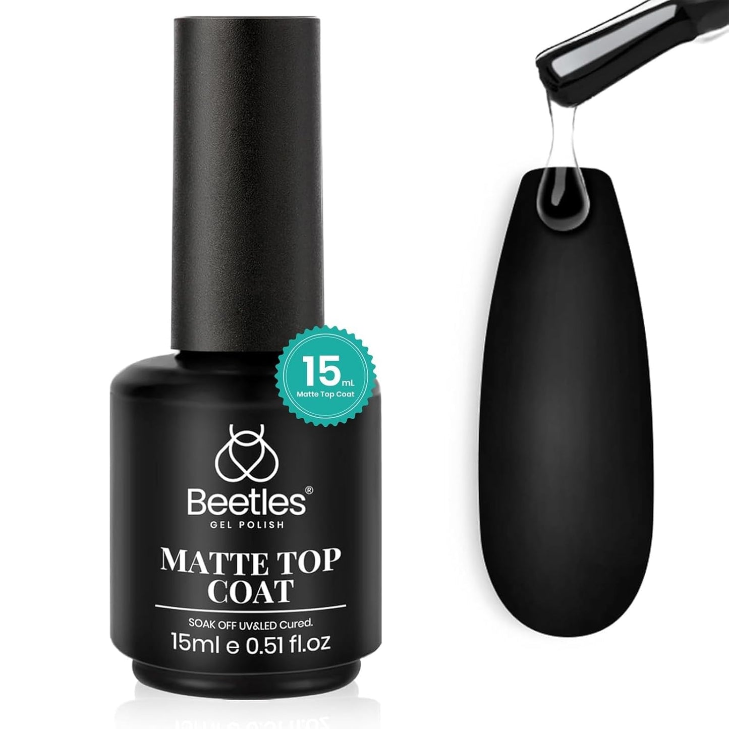 beetles Gel Polish No Wipe Gel Top Coat - Clear Color Top Coat Gel Nail Polish Shine Finish and Long Lasting, Soak Off Nail Lamp, 15ml Gift for Girls