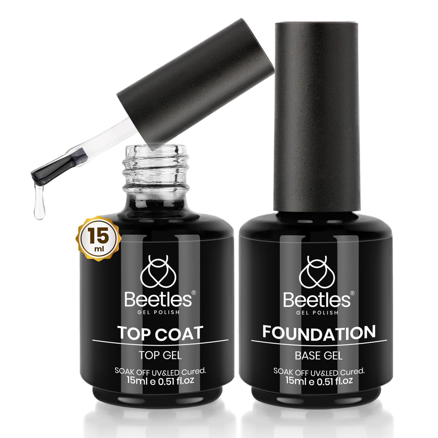 beetles Gel Polish No Wipe Gel Top Coat - Clear Color Top Coat Gel Nail Polish Shine Finish and Long Lasting, Soak Off Nail Lamp, 15ml Gift for Girls
