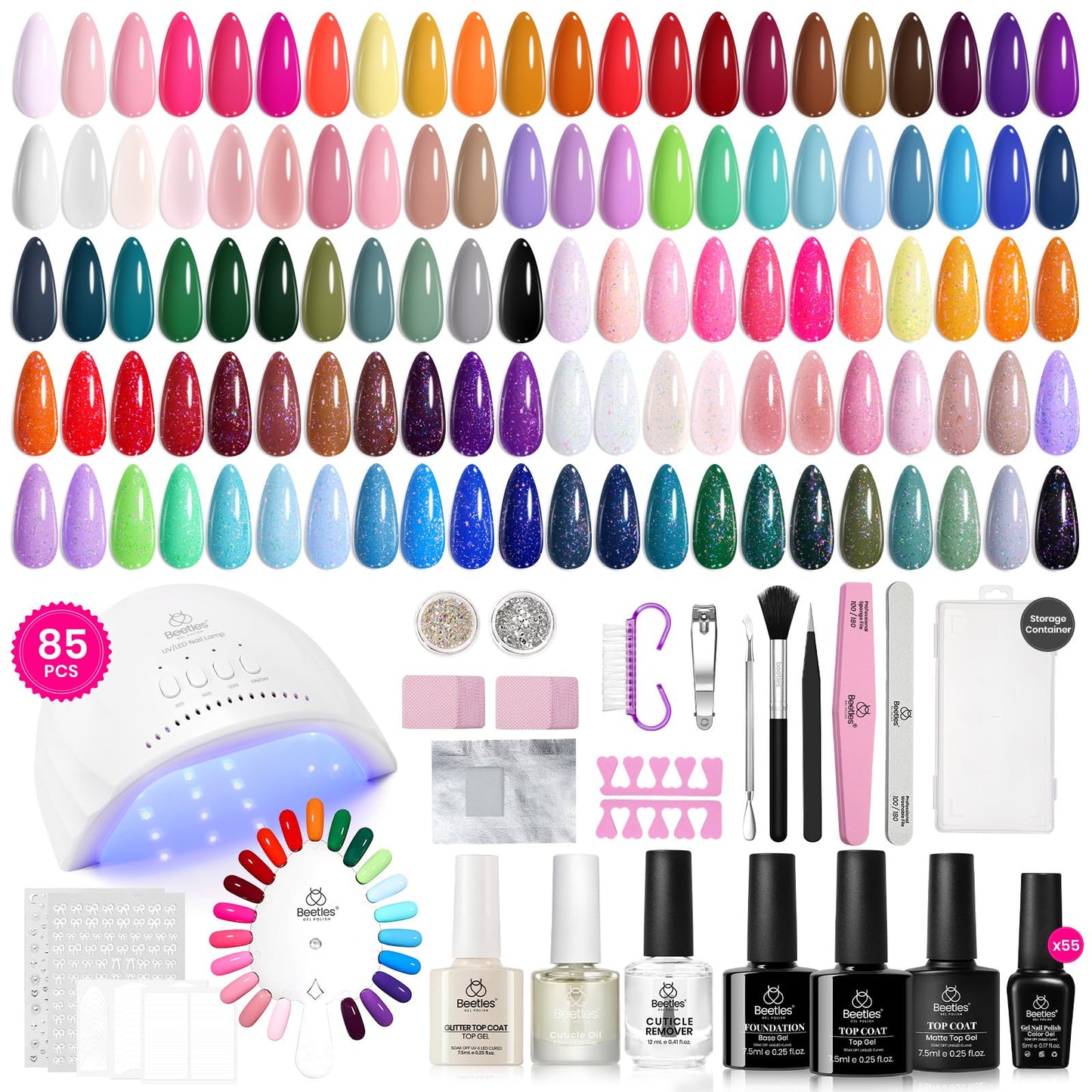 beetles Gel Polish Set Fall Gel Nail Polish Kit 36 Pcs 32 Colors with Base Top Coat Burgundy Red Blue Purple Hot Pink Green Black White Uv LED Lamp Nails Gifts for Women Fingertip Palette