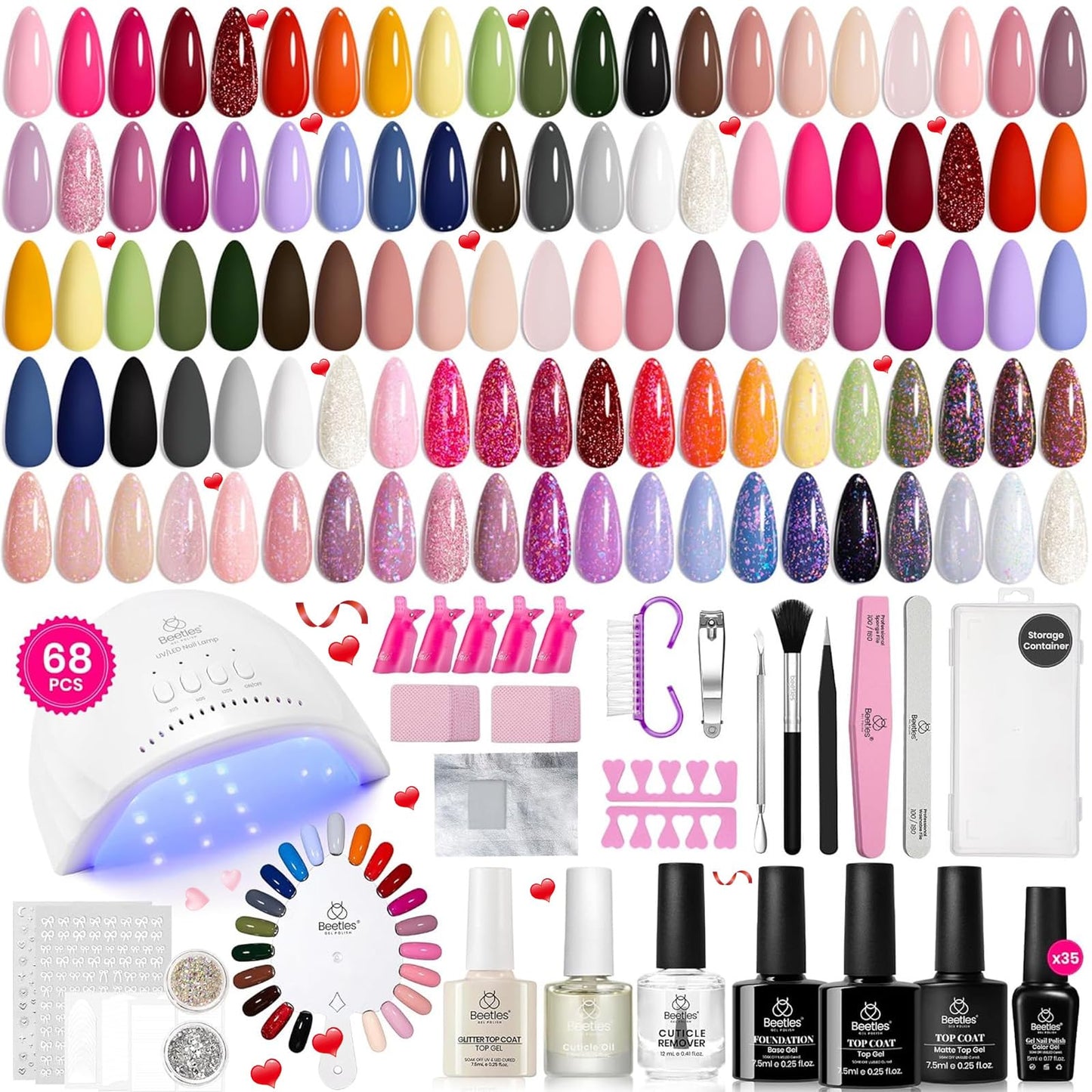 beetles Gel Polish Set Fall Gel Nail Polish Kit 36 Pcs 32 Colors with Base Top Coat Burgundy Red Blue Purple Hot Pink Green Black White Uv LED Lamp Nails Gifts for Women Fingertip Palette