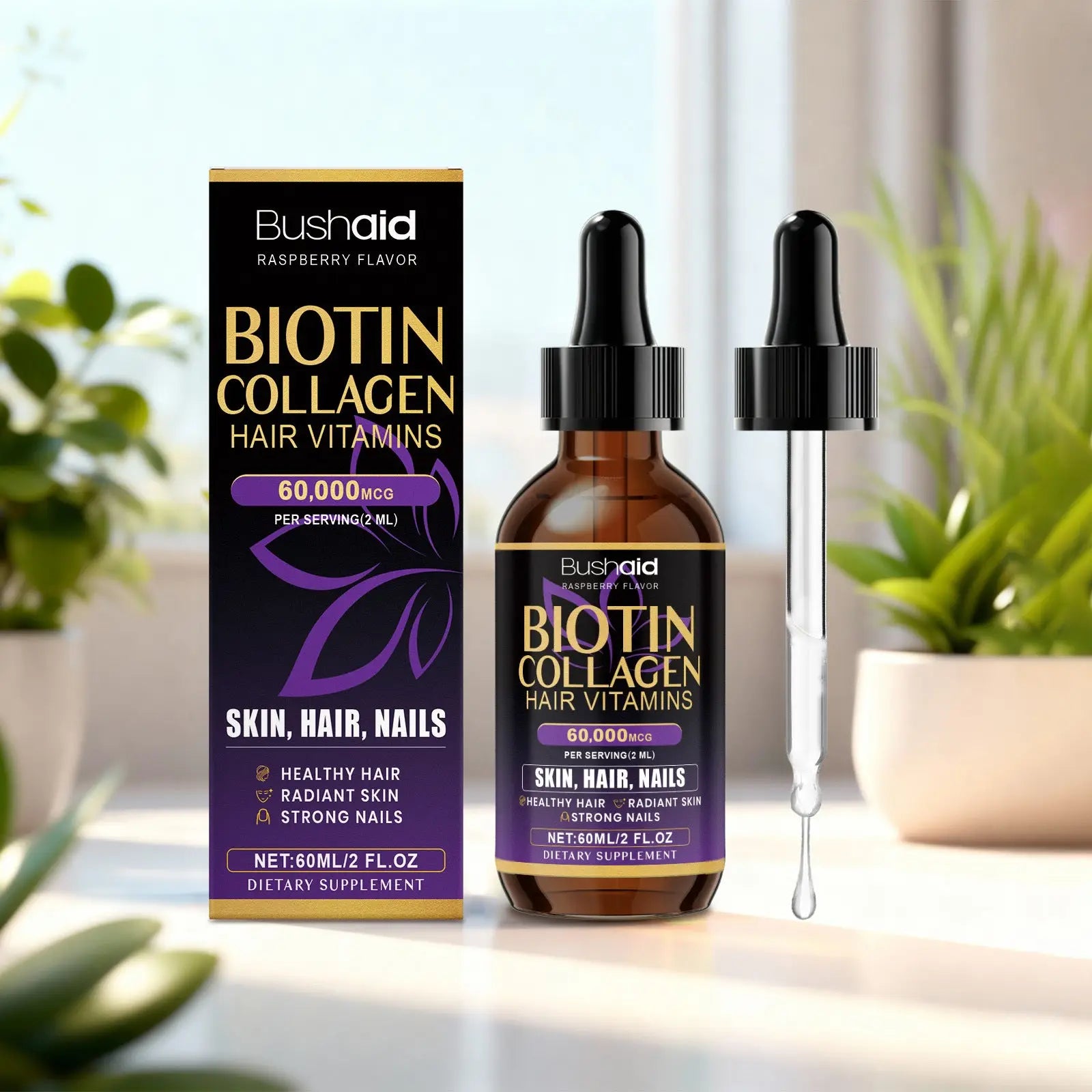 Biotin Collagen Hair Drops Raspberry Liquid Vitamin ARBA Global