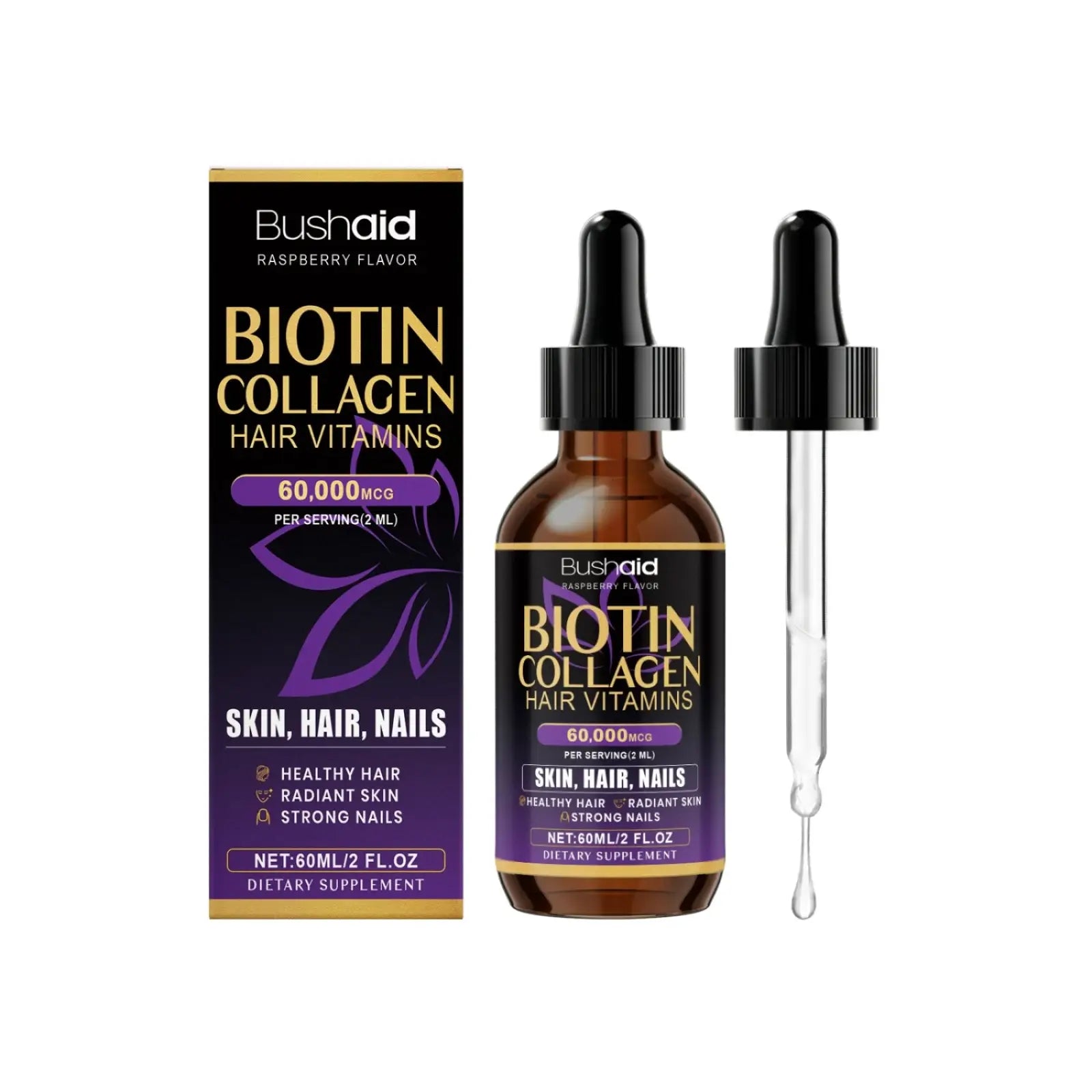Biotin Collagen Hair Drops Raspberry Liquid Vitamin ARBA Global