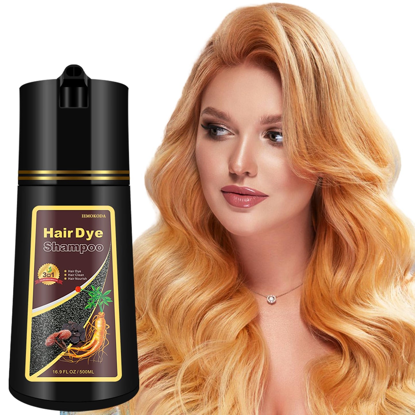 Black 3-in-1 Hair Dye for Men & Women - Long-Lasting Gray Hair Coverage, Shampoo Para Canas, Natural Color in Minutes - 16.9 Fl Oz