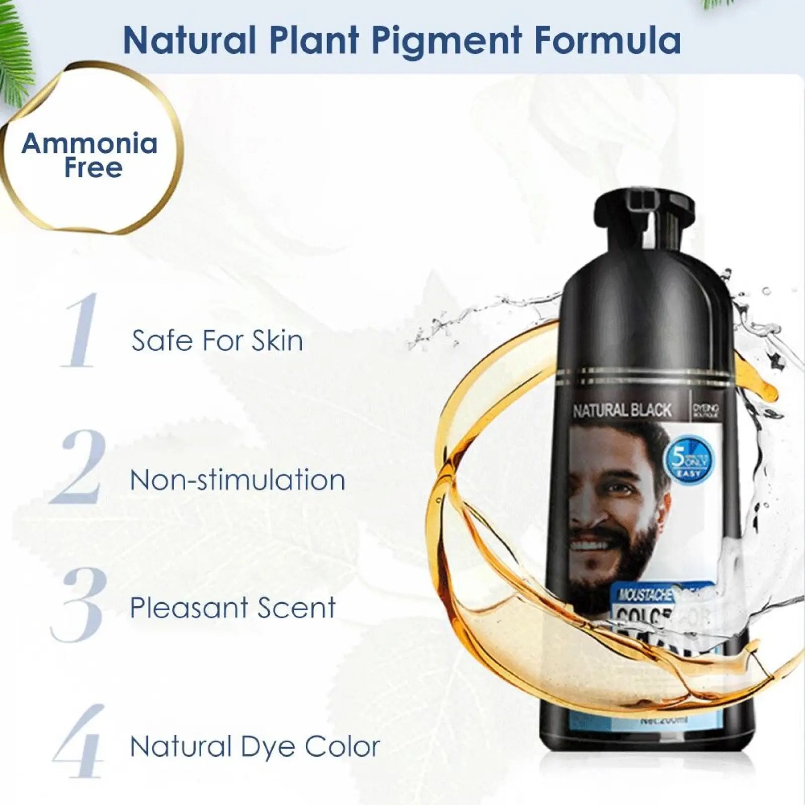 Black Beard Dye Shampoo Natural Permanent Hair Color 200ml ARBA Global