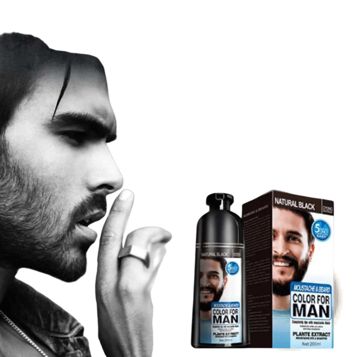 Black Beard Dye Shampoo Natural Permanent Hair Color 200ml ARBA Global