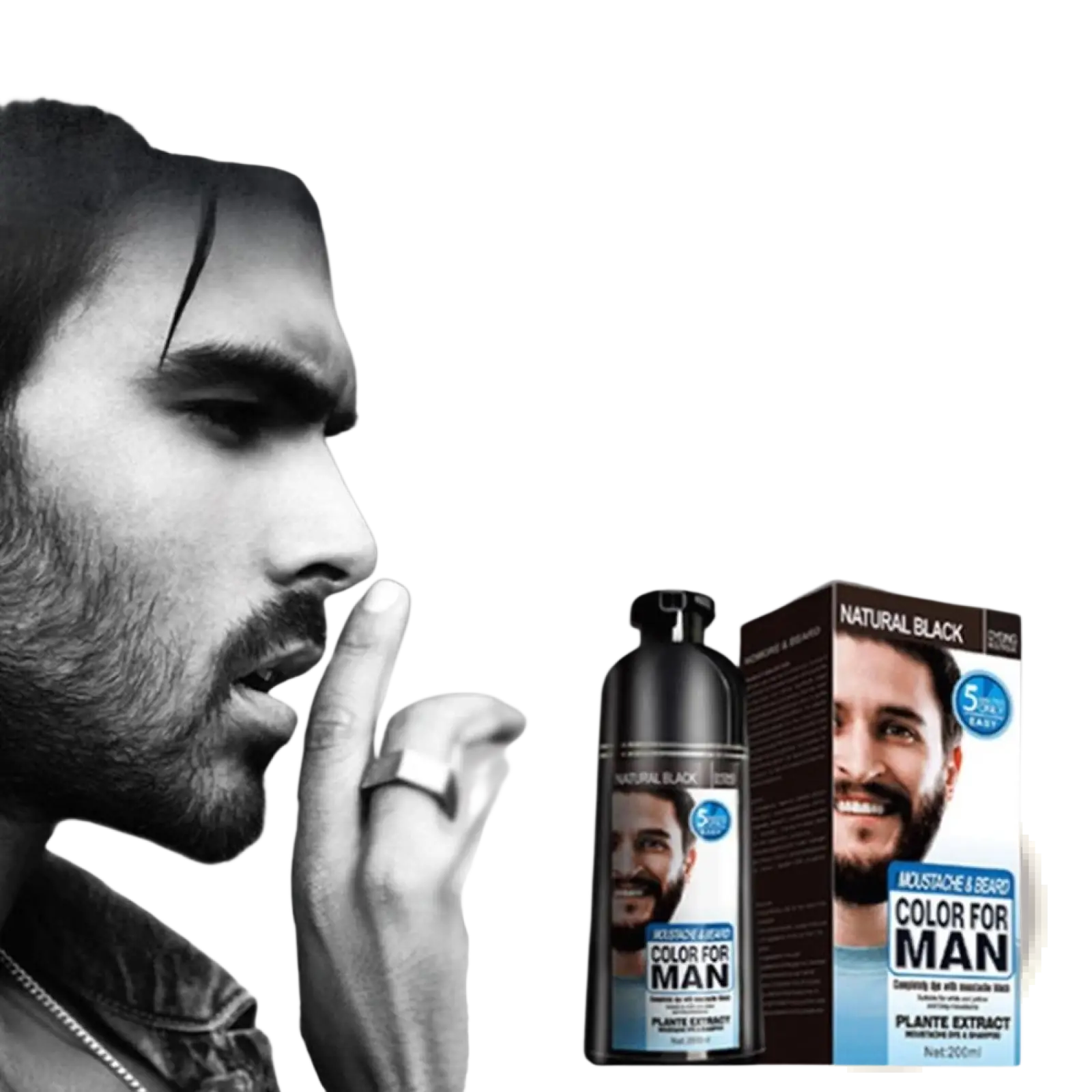 Black Beard Dye Shampoo Natural Permanent Hair Color 200ml ARBA Global