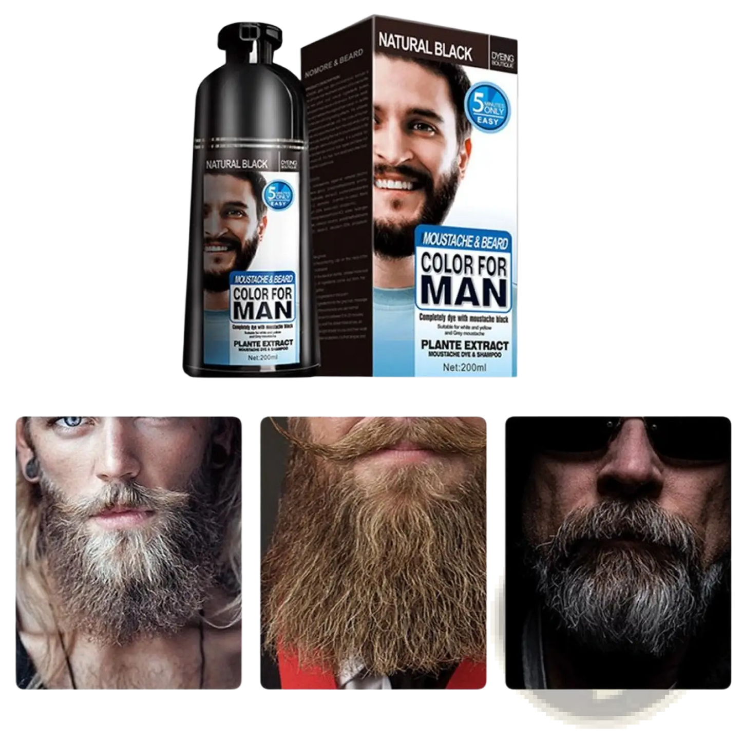 Black Beard Dye Shampoo Natural Permanent Hair Color 200ml ARBA Global