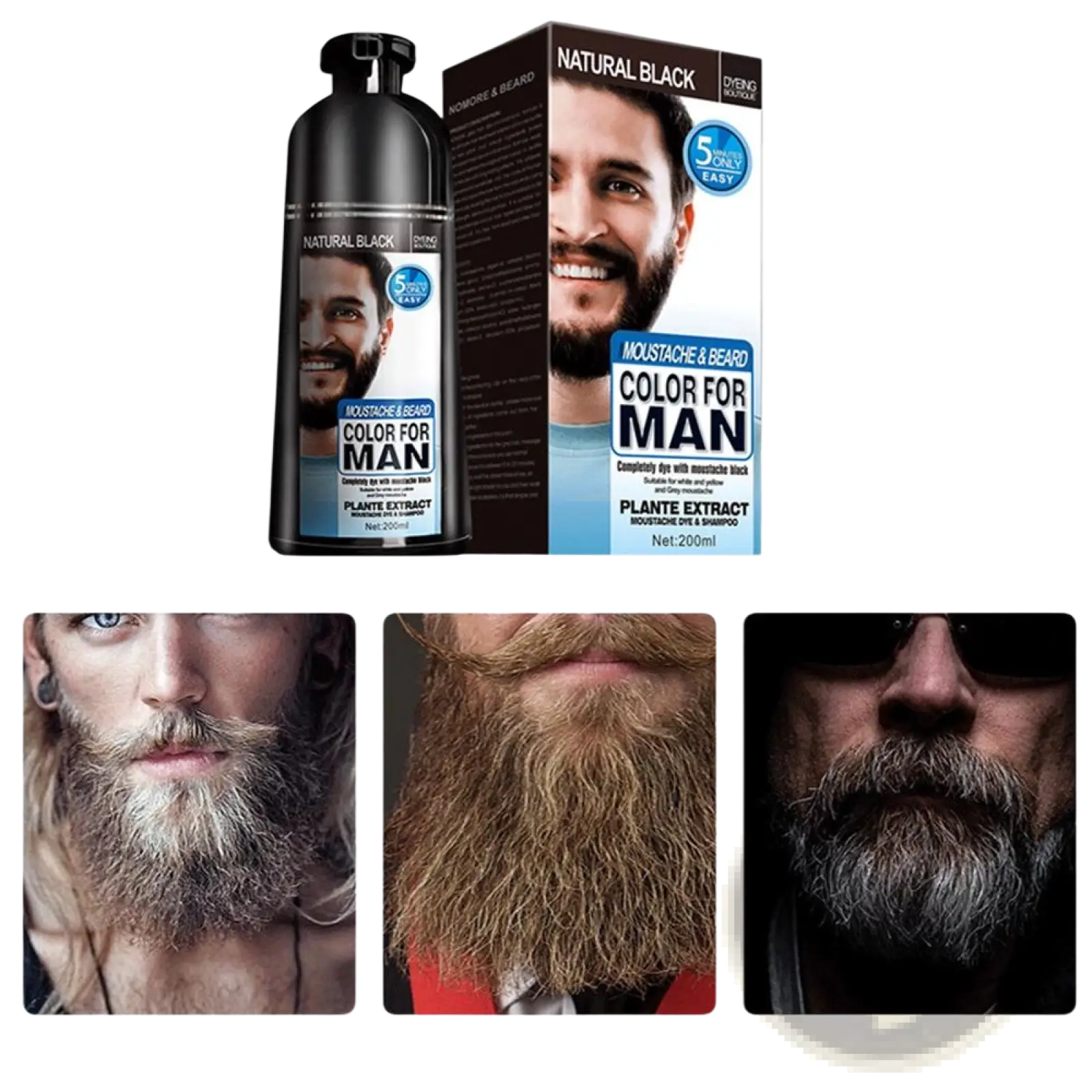 Black Beard Dye Shampoo Natural Permanent Hair Color 200ml ARBA Global