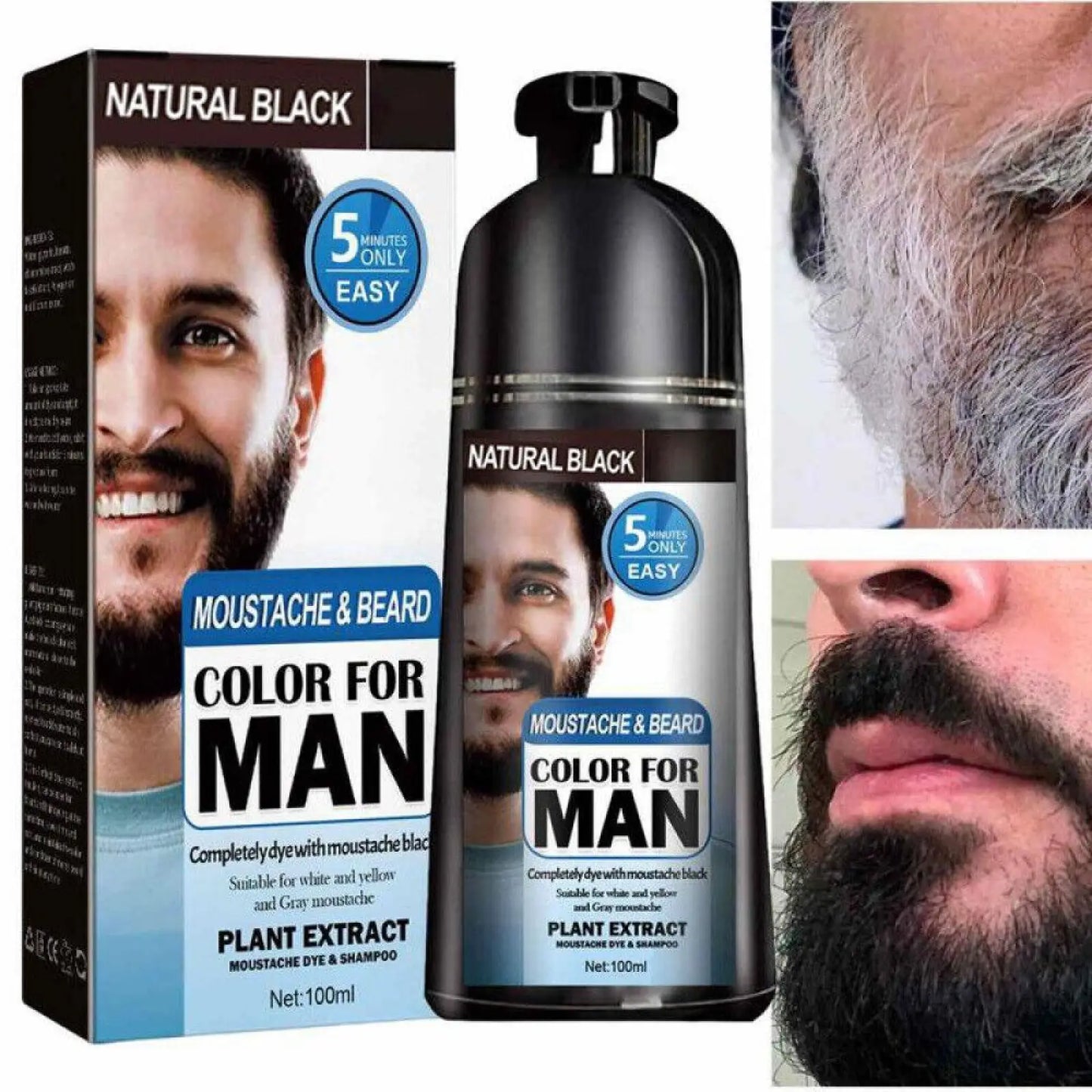 Black Beard Dye Shampoo Natural Permanent Hair Color 200ml ARBA Global