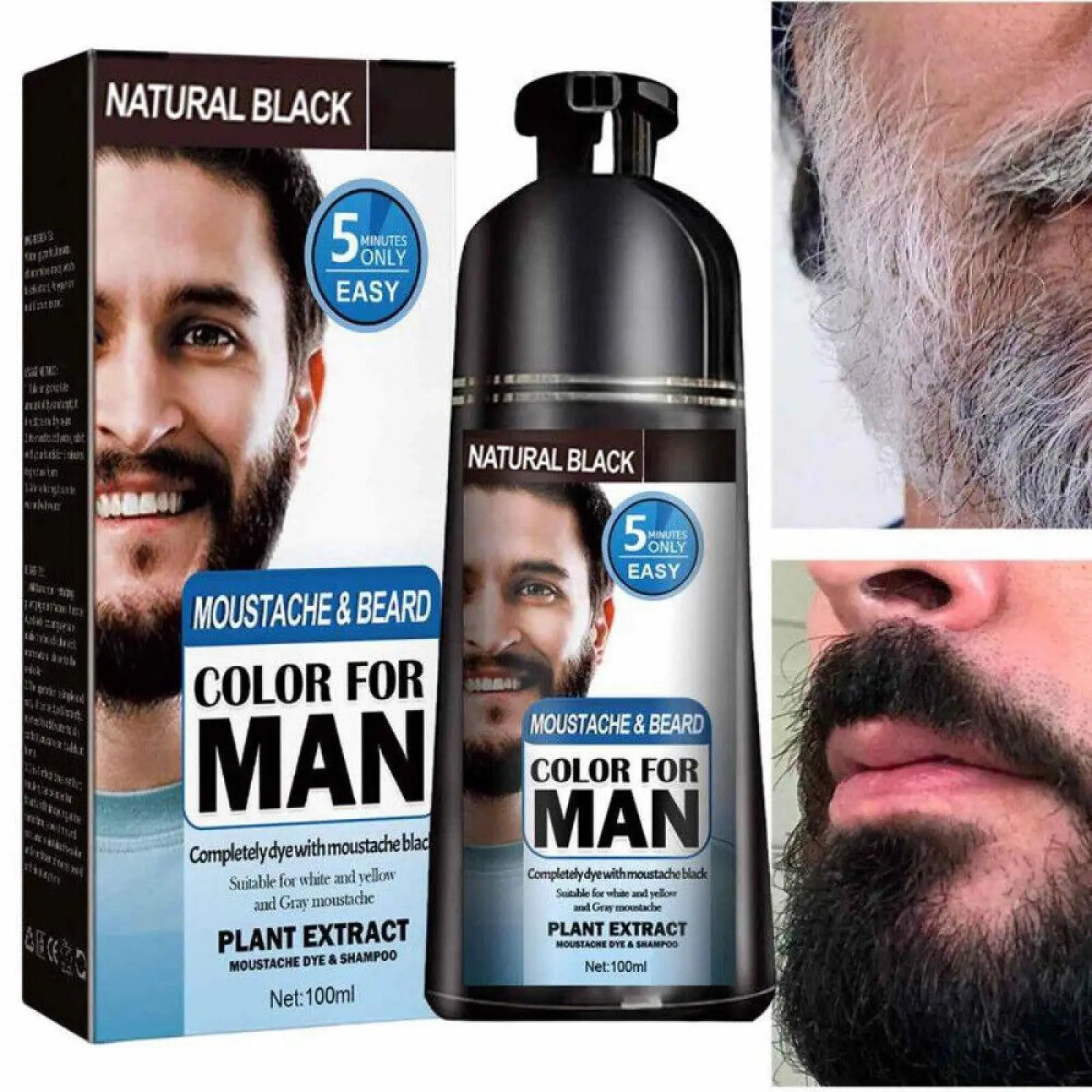 Black Beard Dye Shampoo Natural Permanent Hair Color 200ml ARBA Global