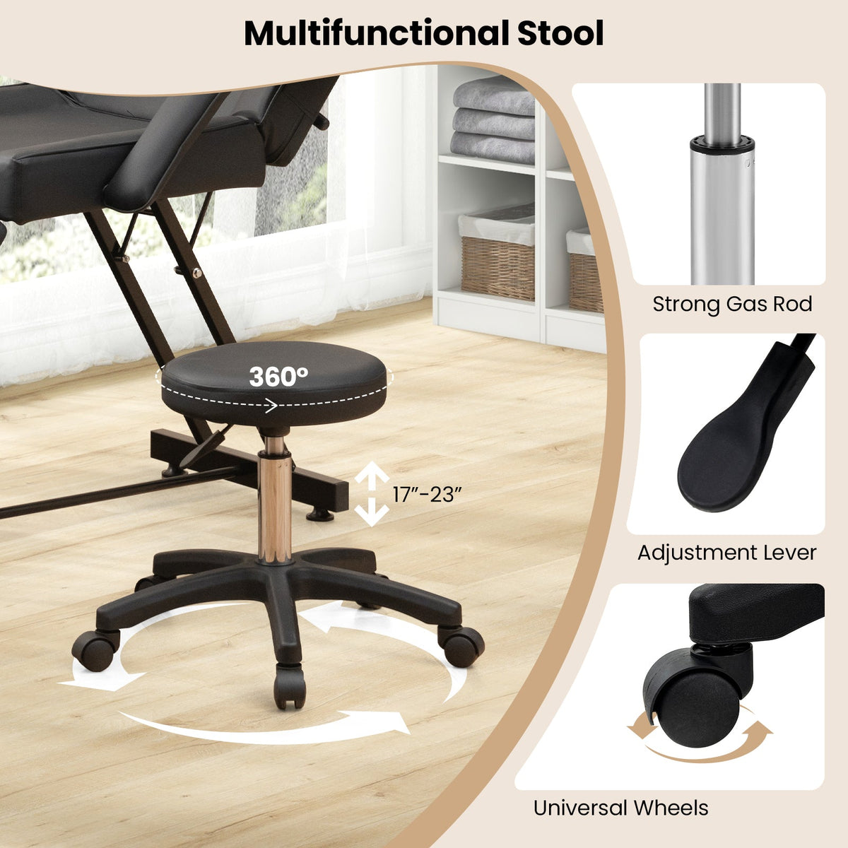 73 Inch Facial Chair Set with Removable Headrest Detachable Armrests and Towel Rack-Black Gamba Beauty