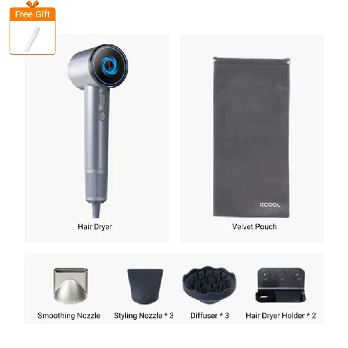xCool Negative Ions High-Speed Hair Dryer with Thermo-Control, Silver Blue Cool Gadget