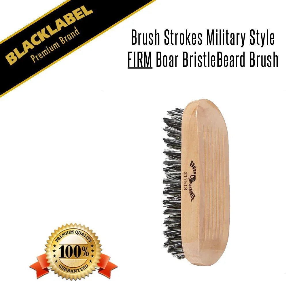 Brush Strokes Military Style Firm Boar Bristle Beard Brush Blacklabel Beard Company
