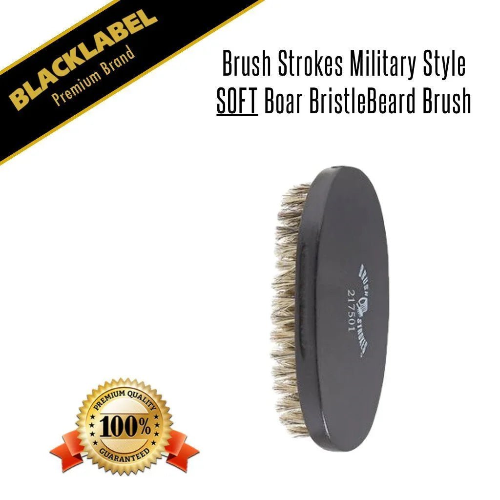 Brush Strokes Military Style Soft Boar Bristle Beard Brush Blacklabel Beard Company
