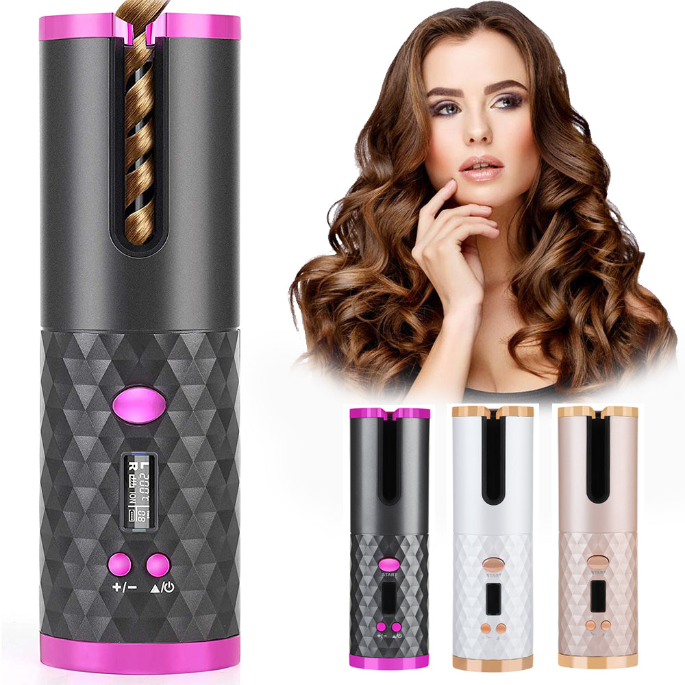 Rechargeable Automatic Hair Curler Women Portable Hair Curling Iron LCD Display Ceramic Curly Rotating Curling Wave Styer The Make-up Corner