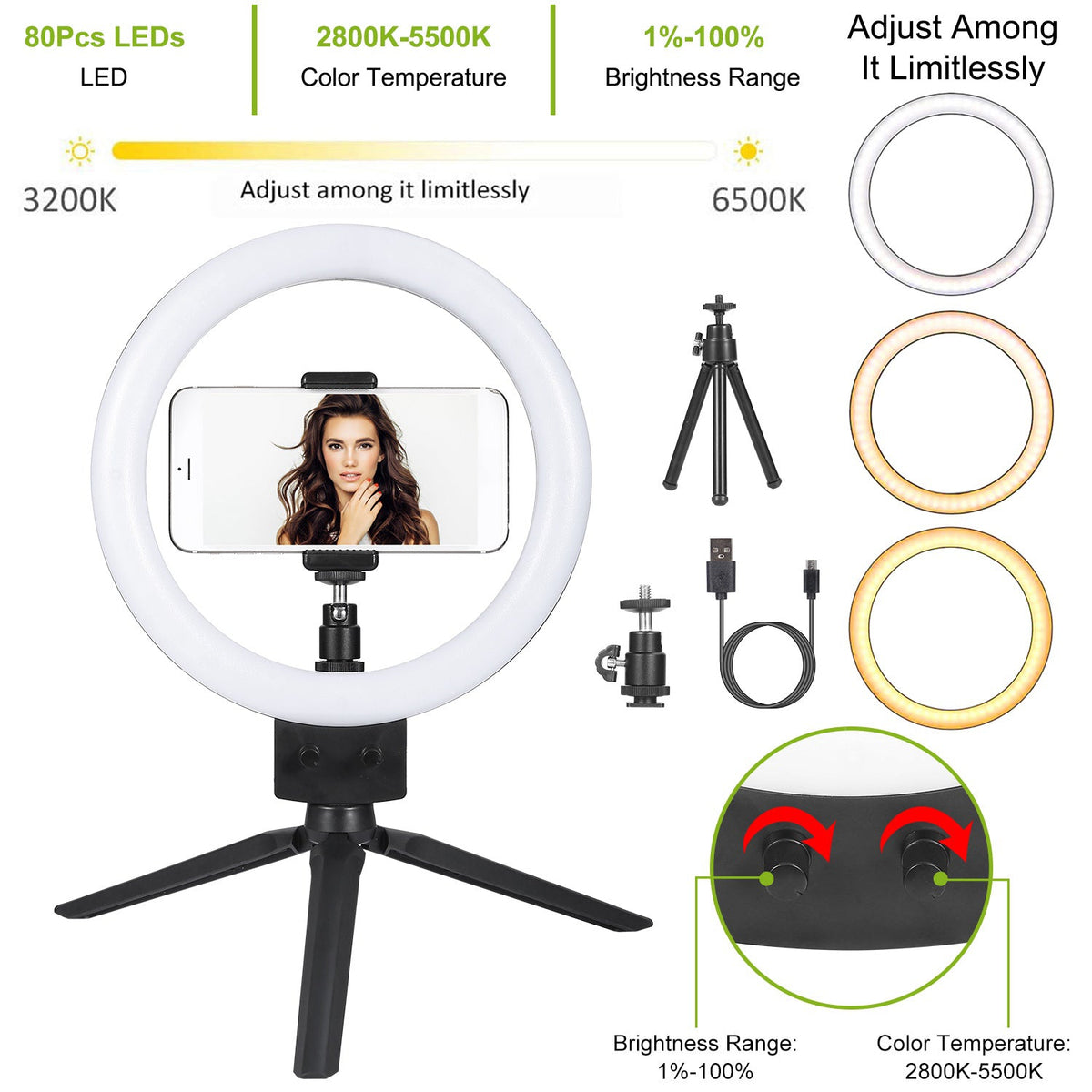 9" Dimmable LED Ring Light w/ Tripod Phone Selfie Camera Studio Photo Video Makeup Lamp Gamba Beauty