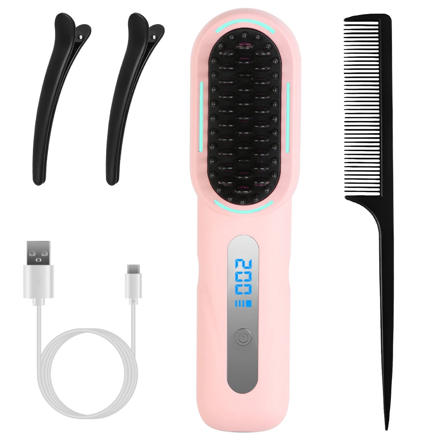 Cordless Hair Straightener Brush Rechargeable Mini Styling Comb with 4 Heating Levels Blue Light Sterilization Single press Stray Hair Removal 20Mins GBruno Store