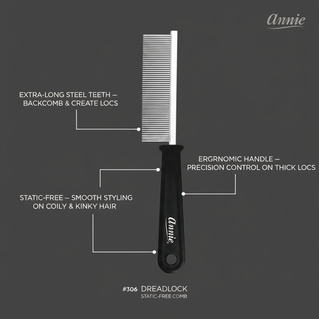 Annie Dreadlock Comb Extra Long, 1 Count, Black Annie International, Inc.