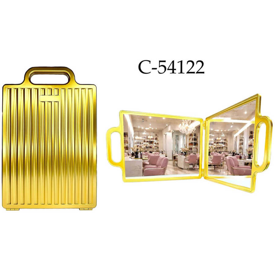 Claris Gold Foldable Double-Wing Neck Mirror for Styling Beauty Care Bag