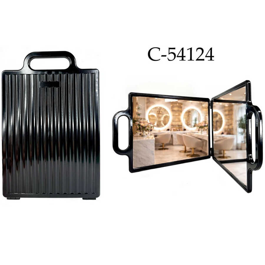 Claris Professional Foldable Neck Mirror for Hair Styling Black Beauty Care Bag