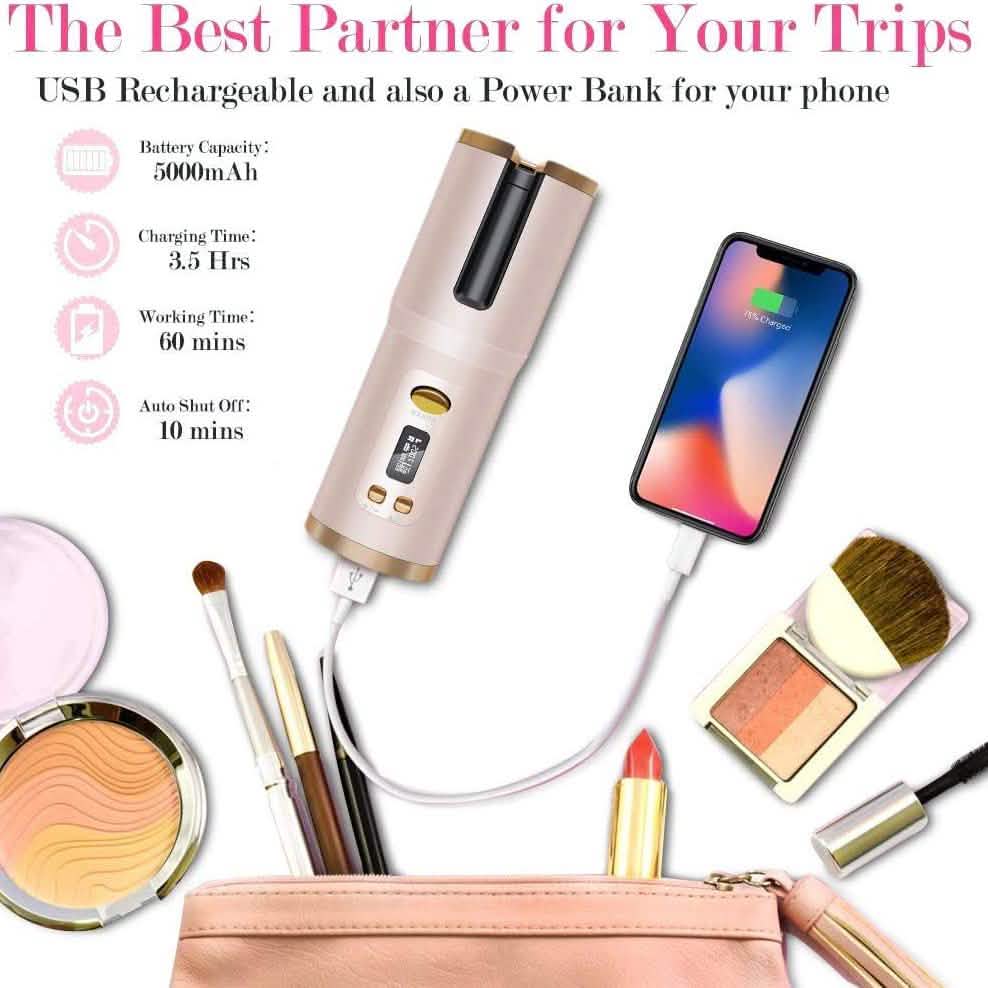 Cordless Automatic Portable Ceramic Barrel Hair Curler DailySale
