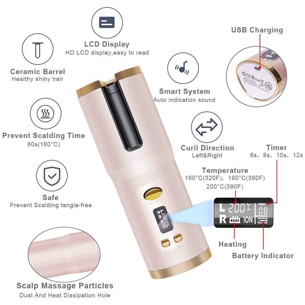 Cordless Automatic Portable Ceramic Barrel Hair Curler DailySale