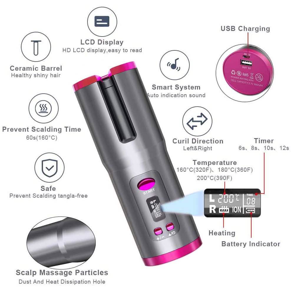 Cordless Automatic Portable Ceramic Barrel Hair Curler DailySale