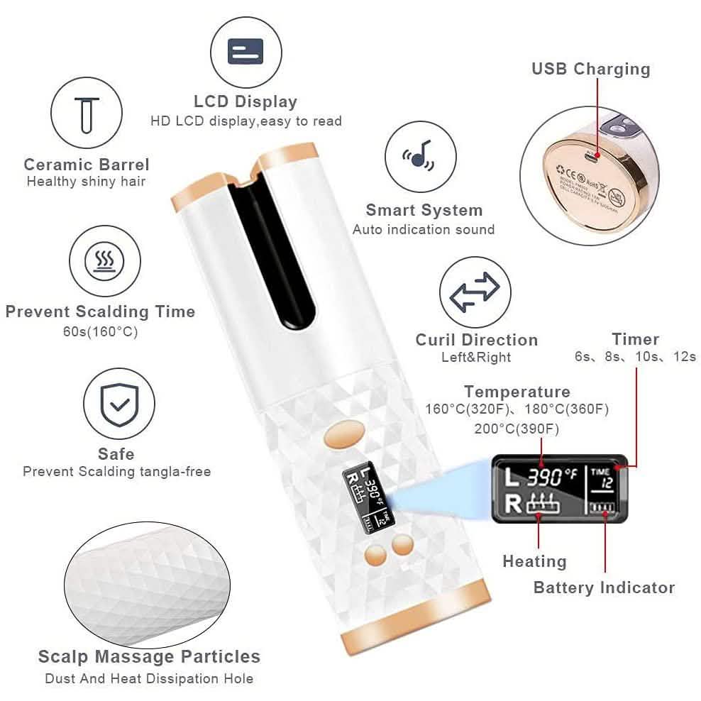 Cordless Automatic Portable Ceramic Barrel Hair Curler DailySale