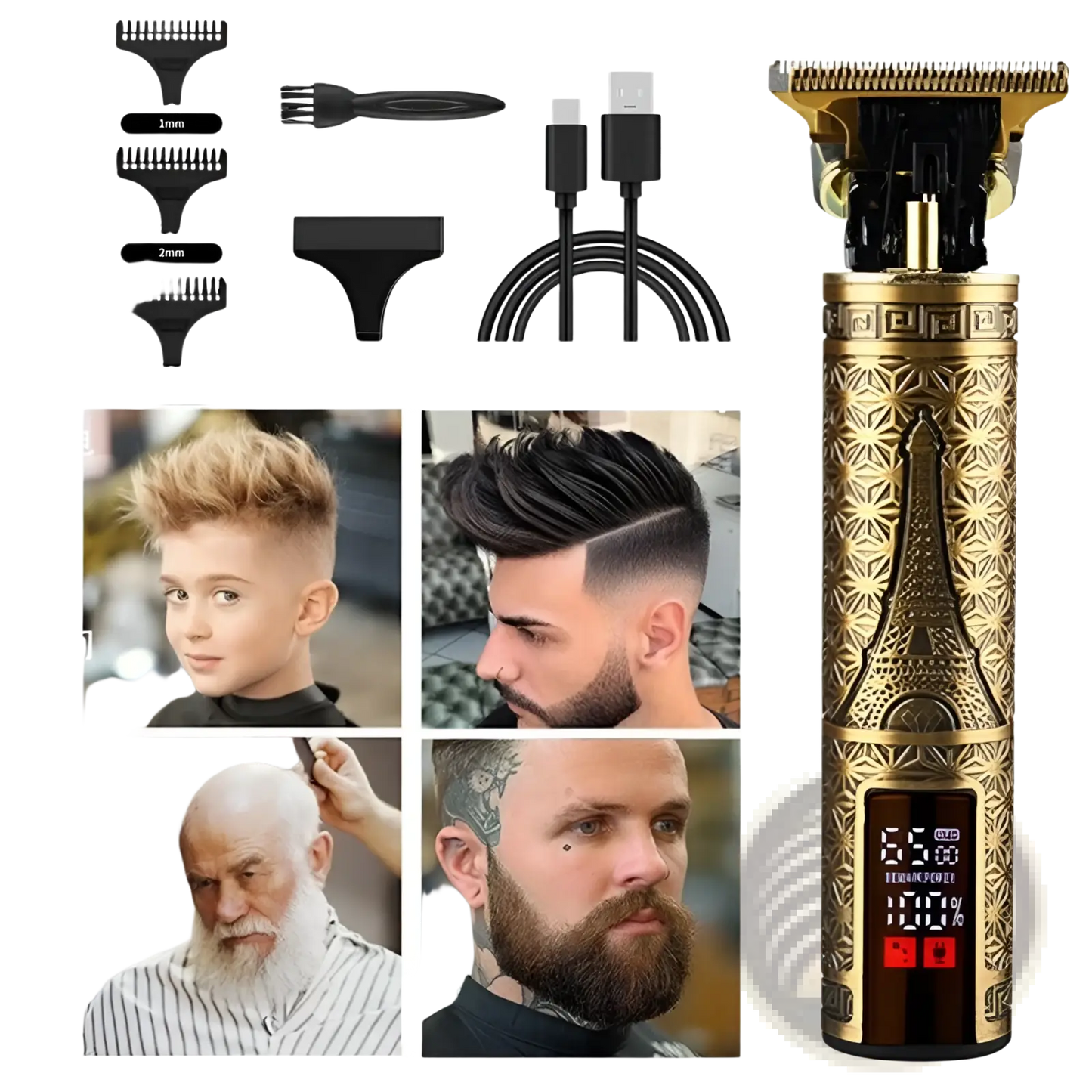 Cordless Hair Clippers Professional Gold Barber Trimmer ARBA Global