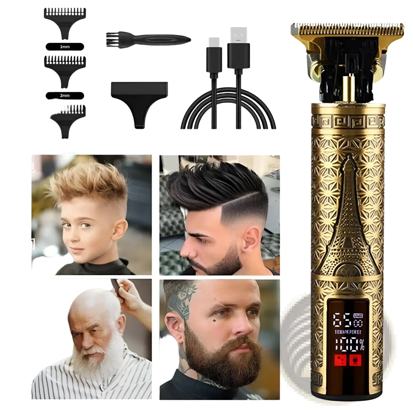 Cordless Hair Clippers Professional Gold Barber Trimmer ARBA Global