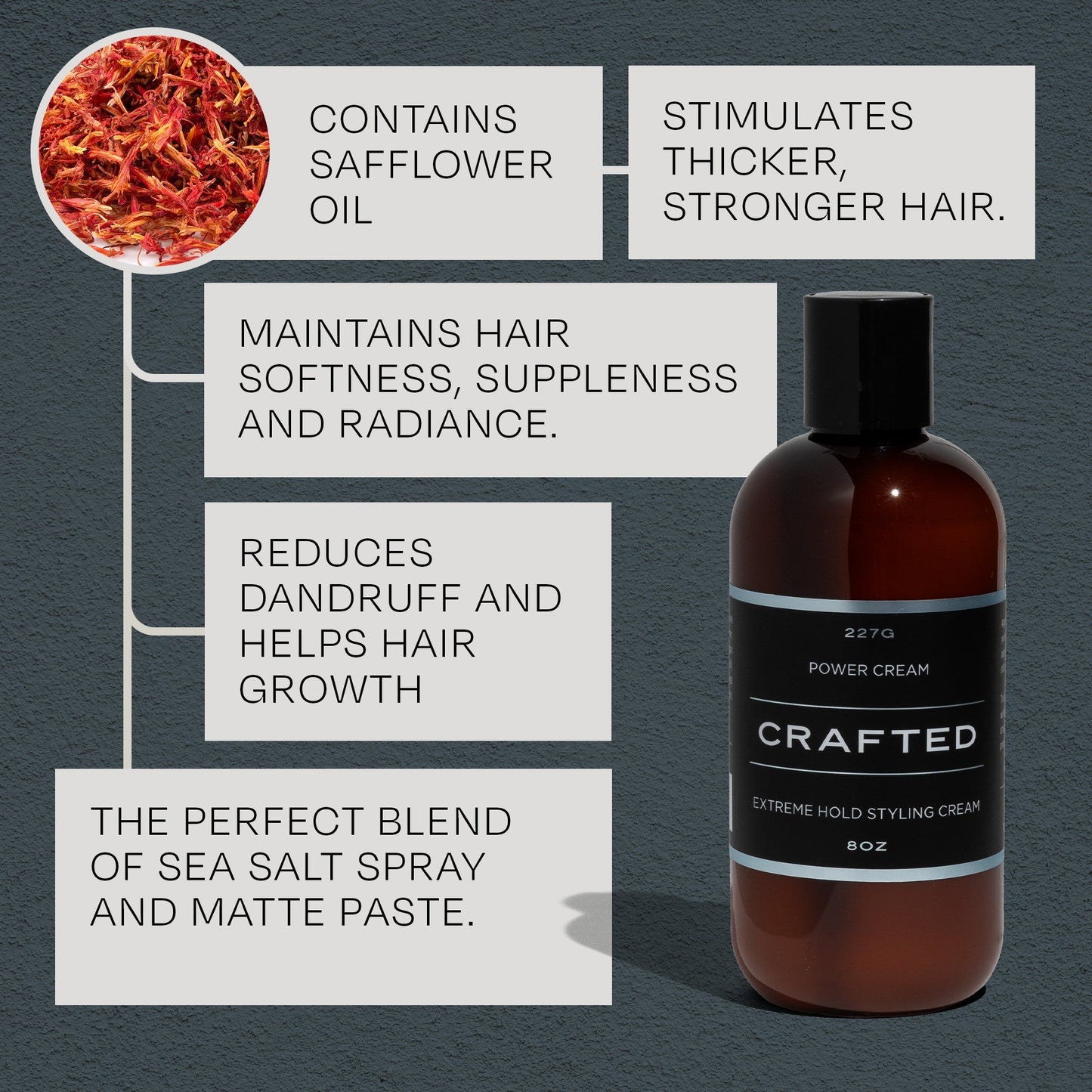 CRAFTED POWER CREAM Extreme Hold Styling Cream – Power, Control, Definition – 8oz