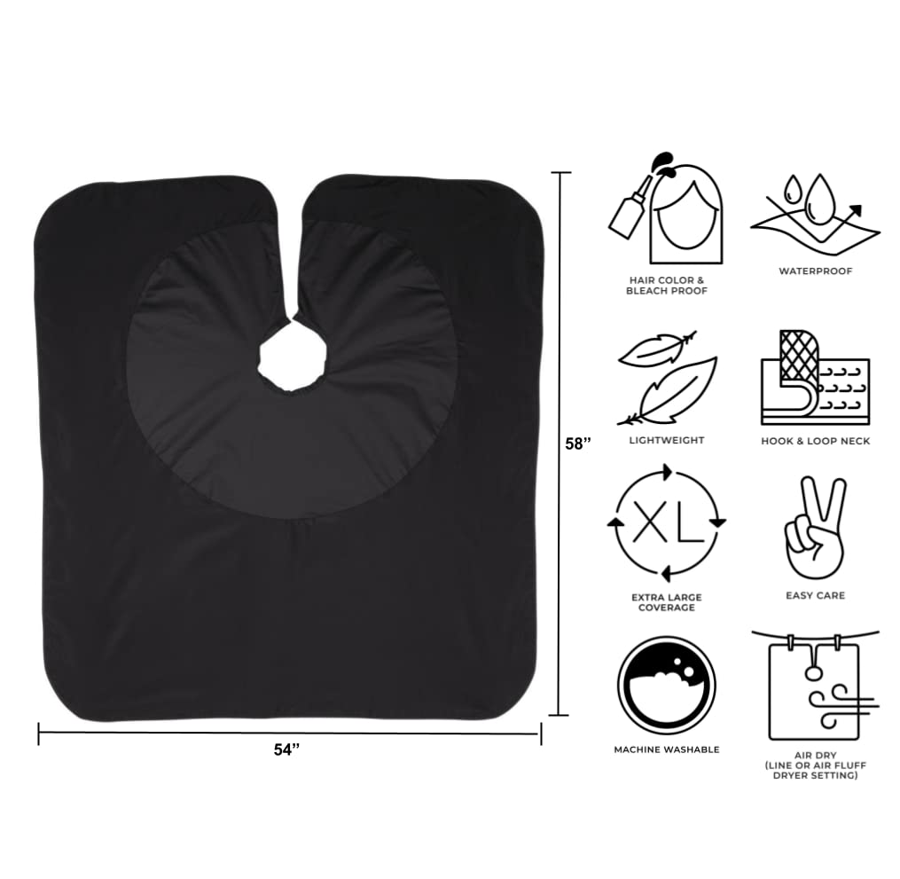 Cricket 50/50 All Purpose Cape for Professional Salon Barbershop Hairdresser, Waterproof Bleach Proof, Haircut Hair Color Gown, Black VIP Extensions