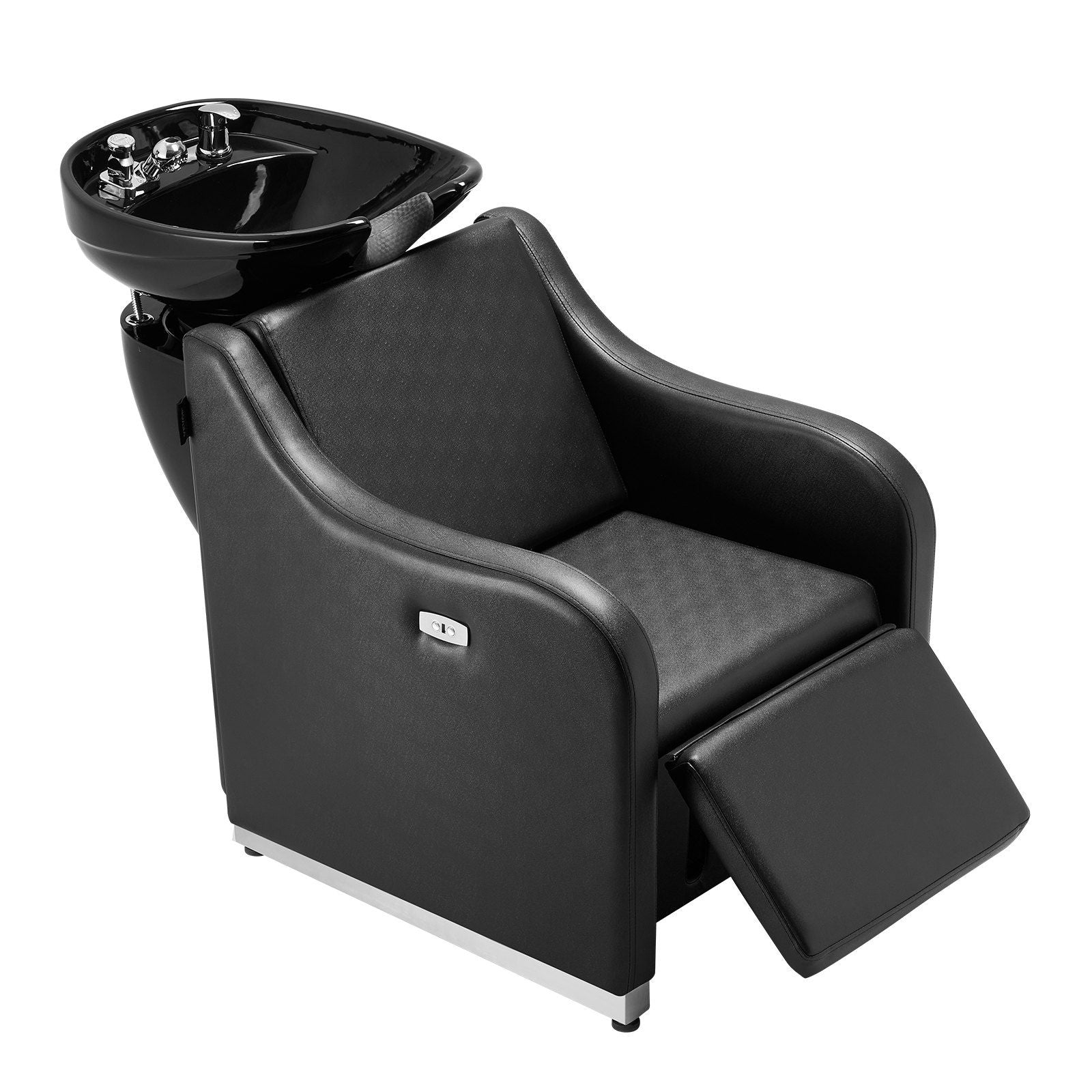 Shampoo Backwash Chair, 661.4LBS Loading Barbershop Hair Washing Station with Electric Adjustable Footrest & Ceramic Bowl, Backwash Salon Shampoo Chair, Beauty Spa Hairdressing Massage Equipment VYSN