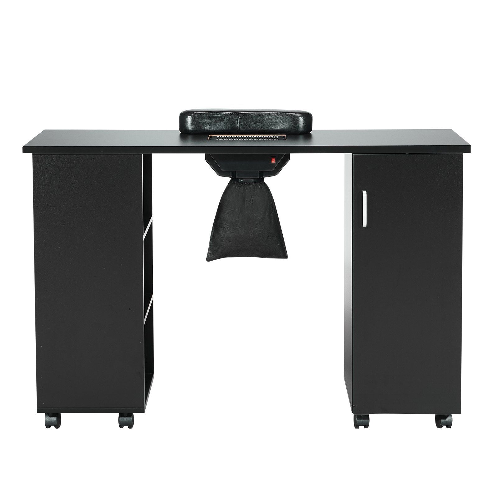 Manicure Table, Nail Table Station with Electric Dust Collector, Moveable Nail Tech Desk with 8 Wheels (4 Lockable), 3 Dust Bag & Wrist Rest, MDF Nail Art Workstation for Spa Beauty Salon, Black VYSN