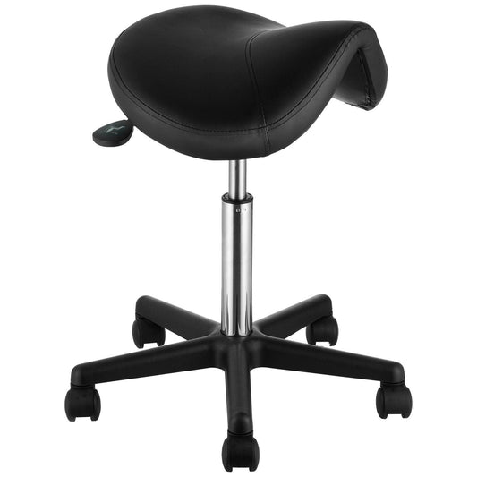 Saddle Stool with Wheels, 400 LBS Weight Capacity, Height Adjustable Thickened PU Leather Swivel Saddle Stool Chair for Salon, Spa, Tattoo, Clinic, Black VYSN