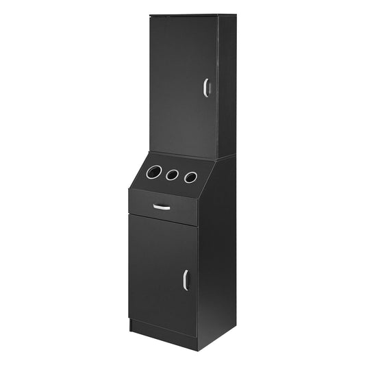 Salon Organizer, Station Unit for Hair Professionals, Equipped with 3 Holders for Hair Dryers, Storage Spaces, and a Single Drawer, in Black VYSN