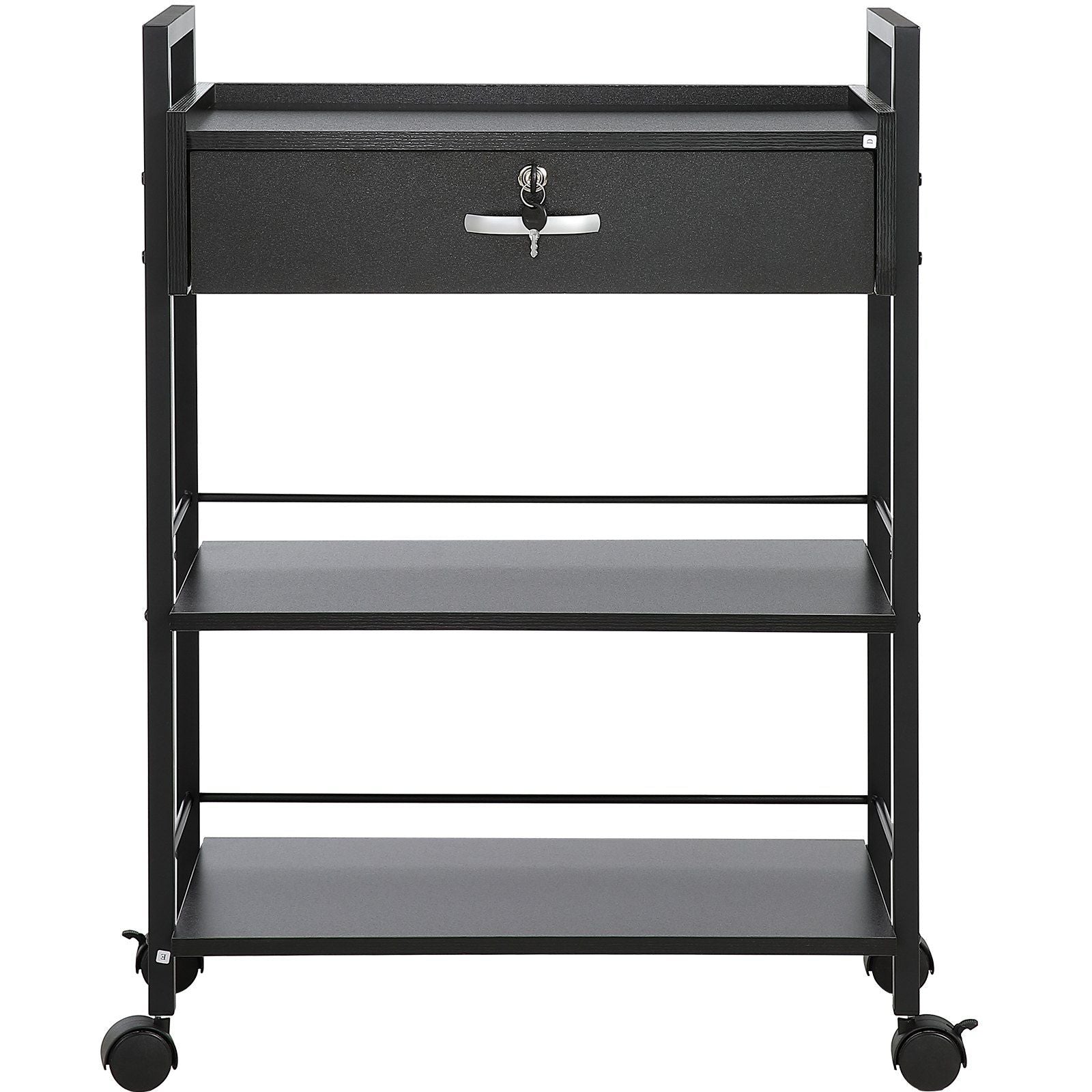 Beauty Salon Trolley Cart, 3-Tier Hair Salon Stations Cabinet for Stylist with Lockable Drawer, MDF Rolling Storage Station with 4 Wheels (2 Lockable) for Beauty SPA Barbershop Tattoo VYSN